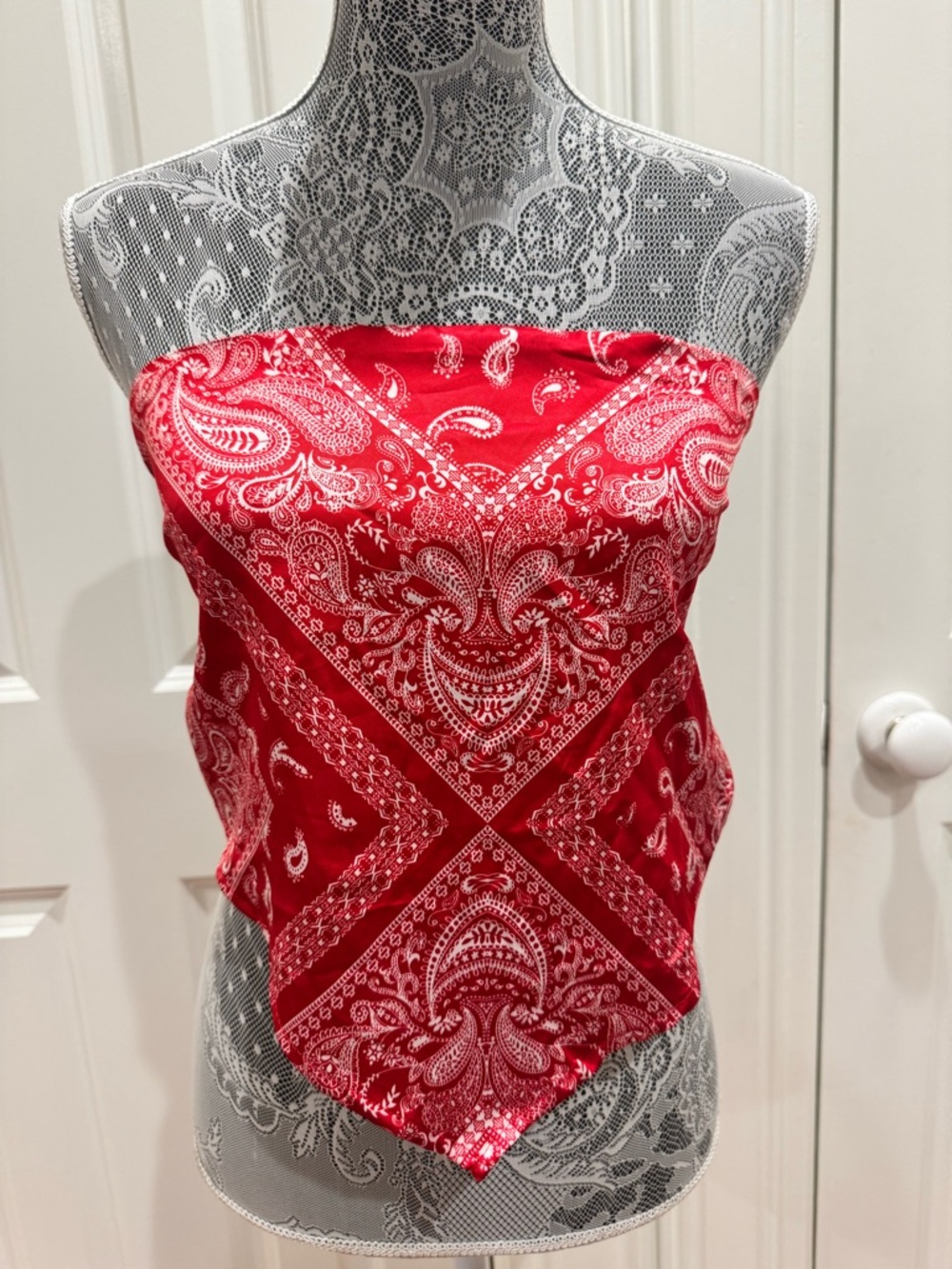 Red Paisley Bandana Hankerchief Hem Tube Top Size L Festival Boho Country